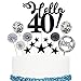 Conruich Topper di Compleanno 40 anni Uomini, Cake Topper Happy Birthday Nero, Glitter Deco Torta Palloncini Coriandoli e Ventaglio di Carta per Decorazione Festa 40 Compleanno