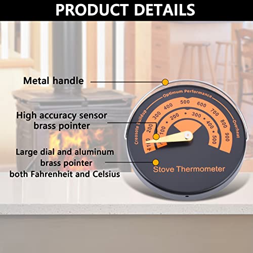 Wood Stove Thermometer, Foedo Thermometer for Wood Burning