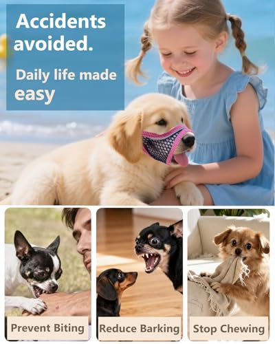 Hundemaulkorb, weiche Netzmaulkörbe für kleine Hunde, Chihuahua Shih Tzu Yorkie Pom, kurze Schnauze Mundschutz zum Bellen Beißen Fellpflege, atmungsaktiv, verstellbarer Welpenmaulkorb (Deep Black, XXS