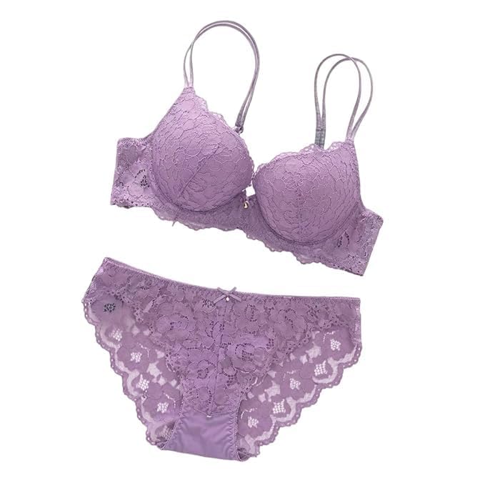 Image of Designer Women's Lace Bra & Panty Set | Underwired, Solid, Baby Doll Bikini Style