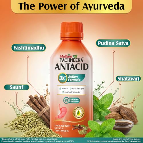 Image of Multani Pachmeena Antacid Digestive Syrup | Sugar Free | Helps Relieve Indigestion, Acidity & Gas | Ayurvedic Digestive Support | 200 ml