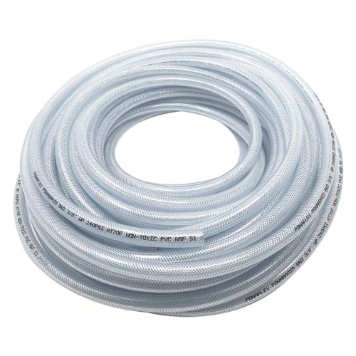 Gloxco Clear Braided PVC Tubing, Food Grade, Heavy Duty Reinforced Hose, 3/8? ID, 100 Ft Length