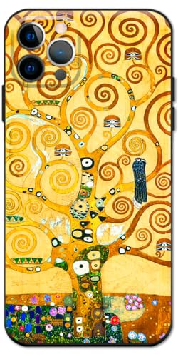 Compatibile con iPhone 13 Pro Max Cover in silicone motivo design carino marrone vernice famosa ragazze morbida antiurto antiurto vieni con una protezione dello schermo (Gustav Klimt-Albero della