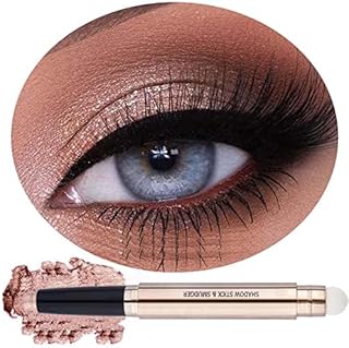 Rose Gold Eyeshadow Stick with Blending Sponge Brush Cream Shimmer Smooth Eyeshadow Pencil Hypoallergenic Natural Waterproof Long Lasting Eye Shadow Highlighter Stick Multi-Dimensional Eyes Look
