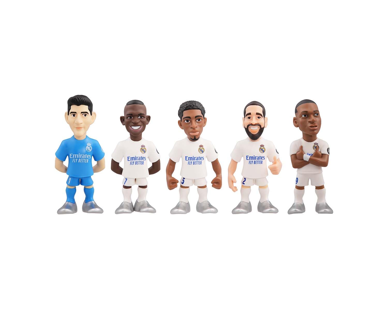 MINIX - Real Madrid - Pack de 5 - Figurines à Collectionner 7cm - B (Courtois/Vinicius/Bellingham/Carvajal/Mbappé)