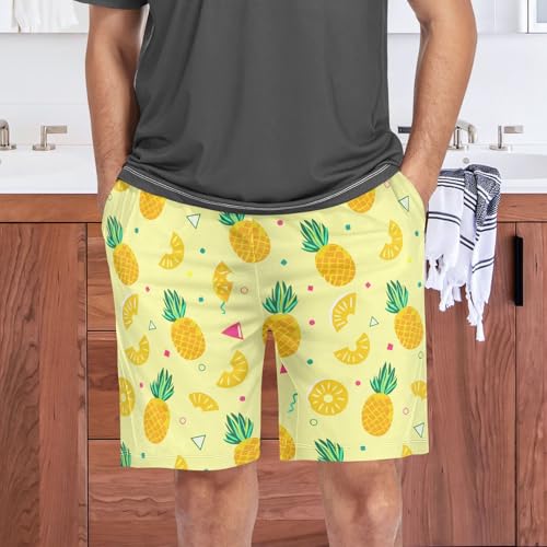 Men's Pajama Shorts Pineapple Yellow Athletic Pajama Sleep Bottoms with Pockets 2301958 6