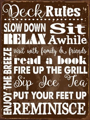 Homebody Accents Deck Rules Decorative Metal Sign 12"x16" Sunproof Brown HB7053SP