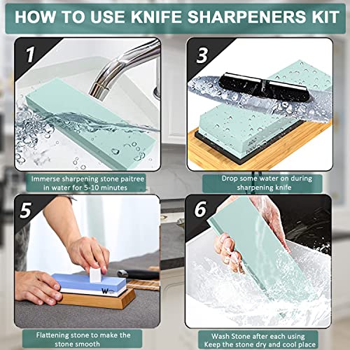 Knife Sharpening Stone Kit - 1000/6000 Grit Japanese Whetstone Sharpener Set with Non-Slip Rubber Base Angle Guide Flattening Stone for Kitchen Knives Chisel Axe Scissors - Image 6