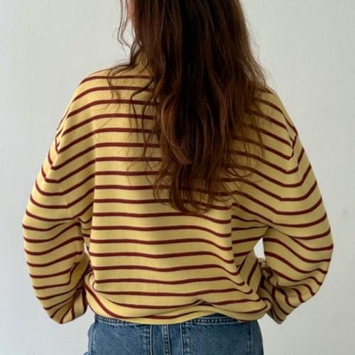 Women Oversized Striped Polo Sweatshirt Collared Long Sleeve Preppy Sweater Pullover Vintage Aesthetic Rugby Shirts4