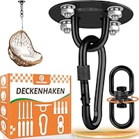 Pamofuper Deckenhaken 360°Drehbar, Edelstahl Hängemattenhaken - Tragkraft bis 400 kg - Deckenhalterung Schaukelhaken für Hängesessel, Boxsack, Gymnastikringe, Aerial Yoga(Schwarz)