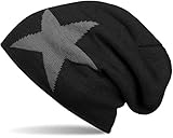 Unisex Design styleBREAKER warme Klassische Strick Beanie Mütze mit Stern und sehr weichem Innenfutter, Unisex 04024026, Farbe:Schwarz