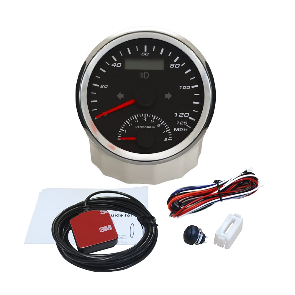 ELING 2-in-1 85mm GPS Speedometer Odometer with Tachometer 125MPH 8000RPM for Car Motorcycle ATV UTV Mileage Resetable 9-32V with GPS Antenna