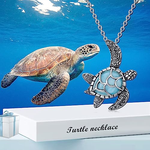 OCJ Turtle Necklace 925 Sterling Silver Sea Turtles Dolphin Seashell Pendant Necklace with Larimar Turquoise Opal Beach Ocean Jewelry, Turtle Gifts for Women Her Wife Daughter Birthday Graduation3