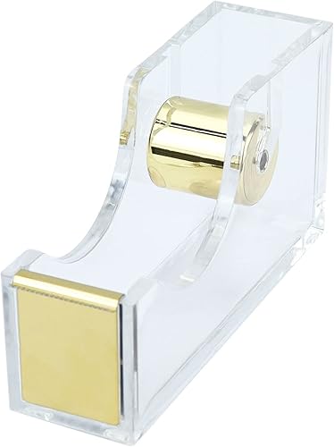 Dispensador de cinta de escritorio de oro transparente, dispensadores de cinta acrílica de núcleo de 1 pulgada, base antideslizante, accesorios de