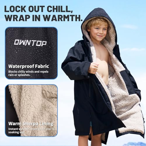 Owntop Swim Parka Kids Adult | Waterproof & Sherpa Lining | Velcro Arm Patch | Oversized Hooded Surf Poncho Changing Robe4