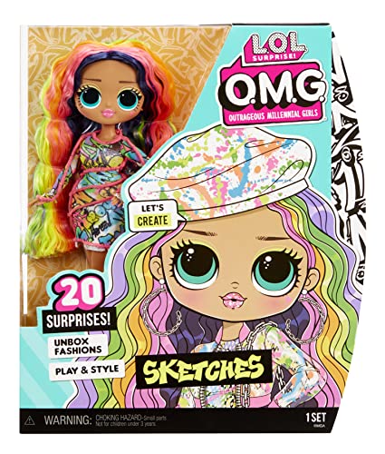 L.O.L. Surprise! 581857EUC LOL OMG Sketches mit 20 Überraschungen-Modepuppe, Outfits, Accessoires und Puppenständer-Zum Sammeln-Für Kinder ab 4 Jahren