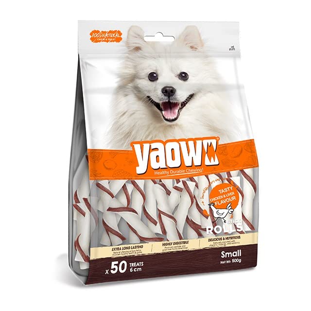 Yaowo DogsNCats All Natural Dog Rawhide Bones with Chicken Inside, 100% Digestible & Durable, Promotes Healthy Teeth Strong Bones and Joints, 5` Stick Roll 500gm (Pack of 2) Sold by DogsNCats