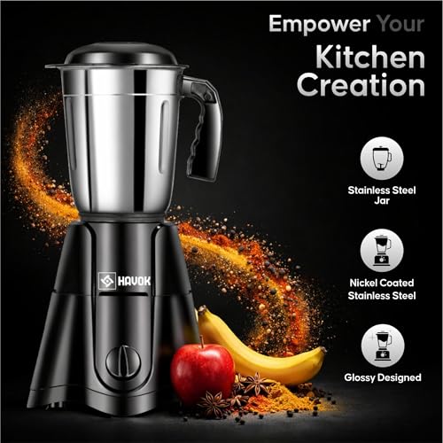 Image of Havok Z Black Edition 750W Juicer Mixer Grinder with 4 Stainless Steel Jars | Multi-Purpose Kitchen Appliance for Grinding & Juicing