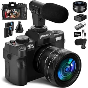 Monitech 48MP Digitalkamera 4K Videokamera Reversible Display Point and Shoot Kameras für Fotografie 16X Digitalzoom Digitalkameras für Fotografie Vlogging Kamera für YouTube mit 32GB Karte S100