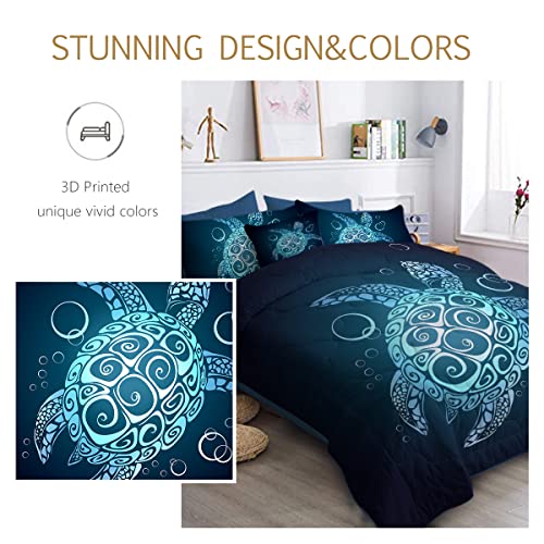 BlessLiving Turtle Comforter Set Sea Turtle Bedding Teal Turquoise Queen Size Bed-in-A-Bag 8-Piece Beach Coastal Turtle Comforter Set with Sheets, Shams, Decorative Pillow (Queen) - Image 6
