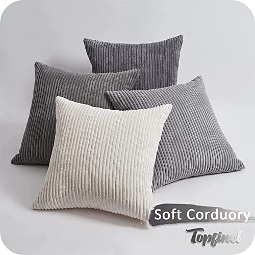 Image of Topfinel Euro Shams Decorative Throw Pillows Covers for Bedroom,Large Cream Grey Fluffy Corduroy Western Home Decor Cushion Cases,Soft Neutral Gray Shams Set of 4 26x26 Inch