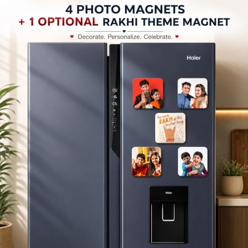 Image of Art Street Personalized Metal Photo Fridge Magnets With Optional Rakhi | Customized Strong Magnetic Fridge Magnet Pictures For Raksha Bandhan Brother Sister HD Print Waterproof (Set of 4, 2x2 Inch)