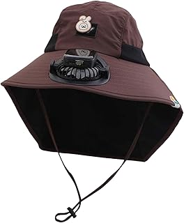 Conjunto de invierno para niños y niñas, gorro de verano para excursiones en la playa con ventilador de carga USB integrado, ala ancha para exteriores, sombreros de jardín con UPF 50+ bufanda para