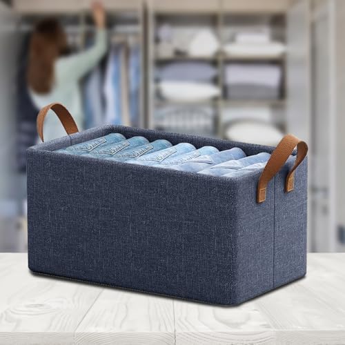 Image of SITTELLA 1 Piece Foldable Wardrobe Organizer with Durable Handle, Stuff Storage Box Closet Drawer Organizers for Clothes, Toys, Books, Blanket (Navy Blue)