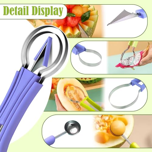 Image of Suuker Melon Baller Scoop Set,4 In 1 fruit cutters shapes, watermelon scooper fruit scooper and baller, fruit carving tools (Dark Blue)