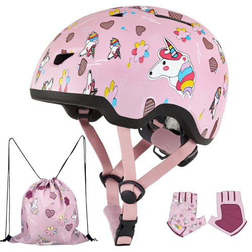 Image of Toddler Bike Helmet with Gloves and Backpack Set, 3 Sizes for Baby Infant to Kids Ages 1-3 3-5 5-8+, Adjustable Boys Girls Bike Helmet for Bicycle /Scooter /Skateboard /Roller Skate