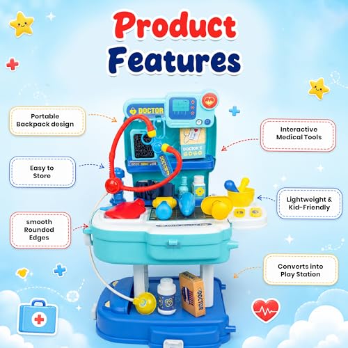 Image of Kids Doctor Play Set with Doctor Coat | 32-Piece Pretend Clinic Kit with Stethoscope, 2 in 1 Suitcase | Educational Medical Role Play Toy for Boys Girls Age 2-8 Years | White