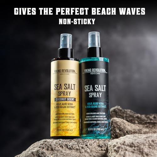 Viking Revolution Sea Salt Spray do włosów dla mężczyzn, spray do tekstowania włosów, spray z Kelpem, ekstrakt z aloesu i czerwonego aloesu do dodawania objętości i tekstury - Ocean Breeze and Coconut