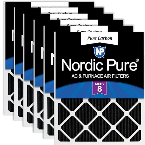 Nordic Pure 20x20x1 (Actual Size: 19 1/2 x 19 1/2 x 3/4) Pure Carbon Pleated Odor Reduction Furnace Air Filters 6 Pack