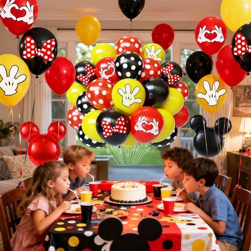 Black Red Yellow Balloon 64Pcs 12 Inch Cute Print Balloons for Cartoon Themed Birthday Party Decorations Boys Girls Gatherings Party Supplies by zheiuyjie - Used condition - Image 2