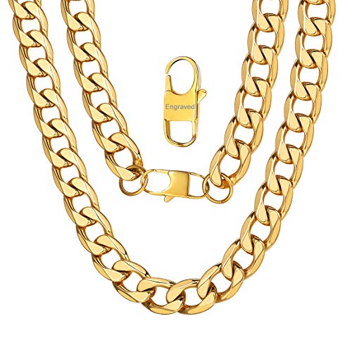 Preisvergleich Produktbild ChainsPro Panzerkette Herren 13 mm Breit Personalisiert Halskette Herren Klassische Königskette ohne Anhänger Kubanische Kette Panzerkette Schmuck 24" in 18K Vergoldet für Herren / Männer