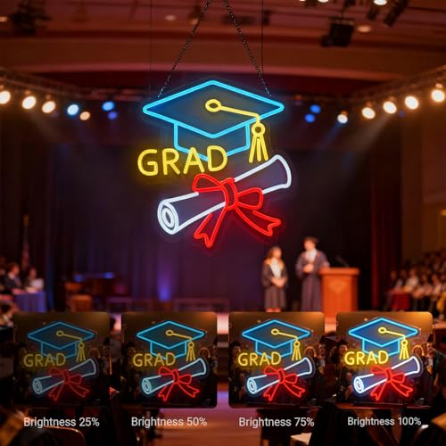 Image of Congrats Grad Neon Sign - 4-Color Graduation Decorations 2026, 10-Level Dimmable LED Wall Decor, USB Powered Gift for Graduate, 14.2 inchx13 inch