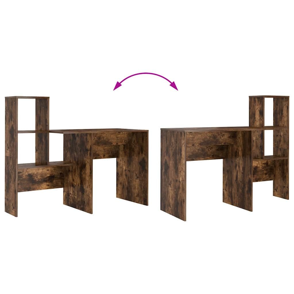 Scrivania rovere fumé in legno ingegnerizzato 131,5x50x106,5 cm con ripiano e mensole integrati per lavoro, studio, gaming e smartworking in casa o ufficio
