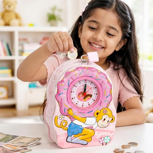 Image of Zest 4 Toyz Money Bank for Kids 2 in 1 Metal Piggy Bank with Lock N Key Table Alarm Clock for Kids Money Saving Box Gullak Money Box Coin Bank Birthday Gift Toy Age 3+