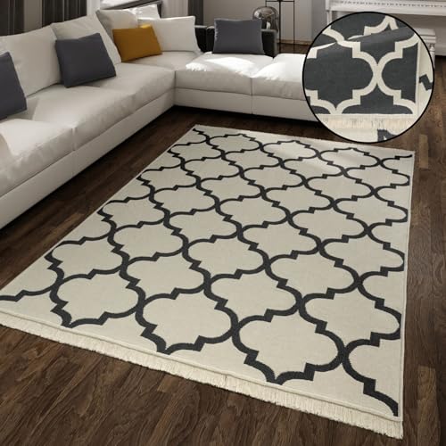 TT Home Alfombra Habitación Salon Dormitoro Lavable Estilo Nordico Geométrico con Flecos, Color:Gris Oscuro 2, Tamaño:80x150 cm