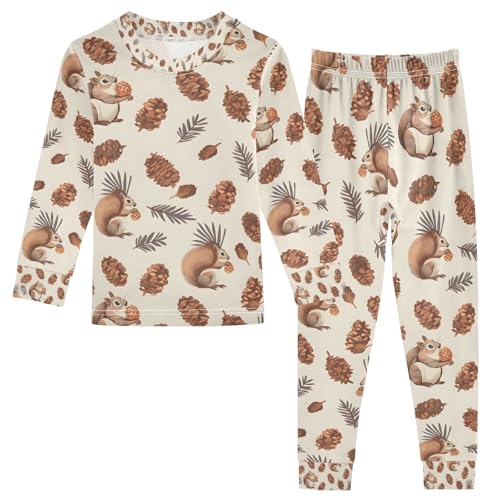 senya Squirrel Eat Pine Nuts Pajamas Set Long Sleeve Soft Cotton Sleepwear 2 Piece