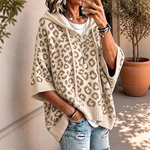 Sweaters for Women Leopard Print Hooded Sweaters 3/4 Sleeve Knit Pullover - image 4