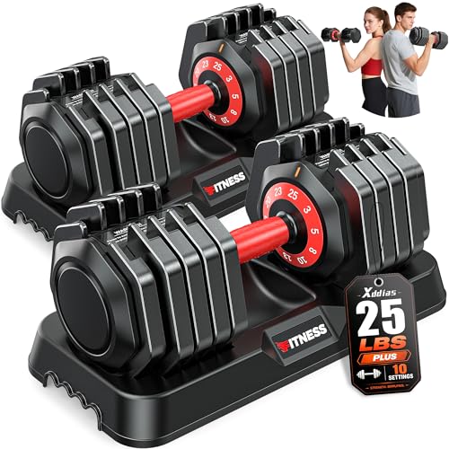 Image of XDDIAS Adjustable Dumbbells Set of 2 for Strength Training, One-Hand Quick Adjust, 25 /55 /80 /90 lbs Options, Anti-Slip Grip Handle, Compact Home Gym Weights for Men Women