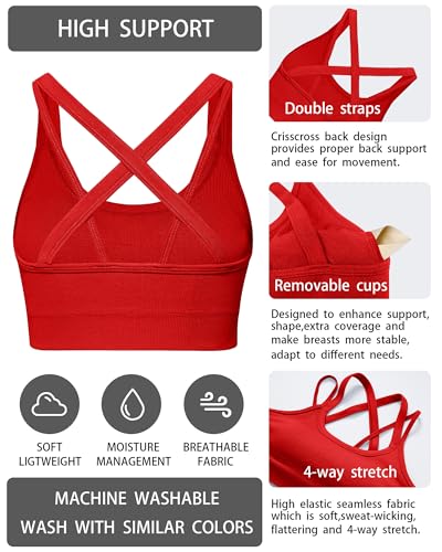 Image of Sports Bras for Women HIigh Support, Criss-Cross Back Padded Strappy High Impact Sports Bras for Women Large Bust