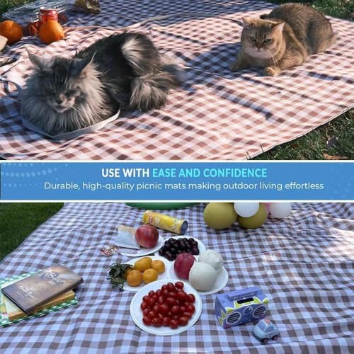 Image of Beach Blanket Outdoor Picnic Blankets Mat 80 inchx60 inch Extra Large Waterproof Sand Proof Camping Blanket Lightweight Folding Portable Travel Blanket for Family Park Beach Grass(Brown)