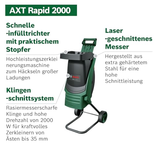 Bosch AXT Rapid 2000 sjeckalica (za snažno usitnjavanje vrtnog otpada; snažan motor od 2000 W)