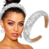 Bouory Rhinestone Pearl Headband Padded Wide Hairband Bling Crystal Headhoop Glitter Silver Head Bands for Women (Type A)