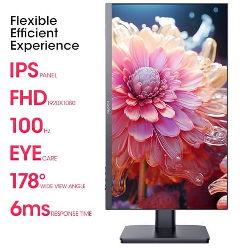 KOORUI Monitor 24 Zoll, Full HD IPS-Panel Bildschirm, Höhenverstellbar, Drehbarer, HDMI 1.4 (100Hz), VGA (60Hz), Eye-Care, VESA 75x75, schwarz – Bild 6
