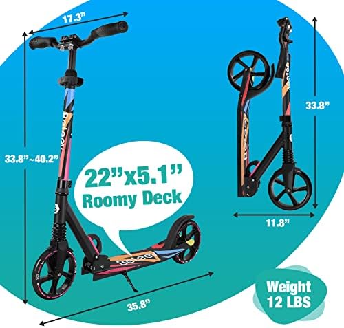 BELEEV Scooters for Kids Ages 6+, Folding 2 Wheel Scooter for Adults Teens, 200mm Big Wheels, 4 Adjustable Handlebar, Front Suspension, Lightweight Kick Scooter with Carry Strap, up to 100Kg