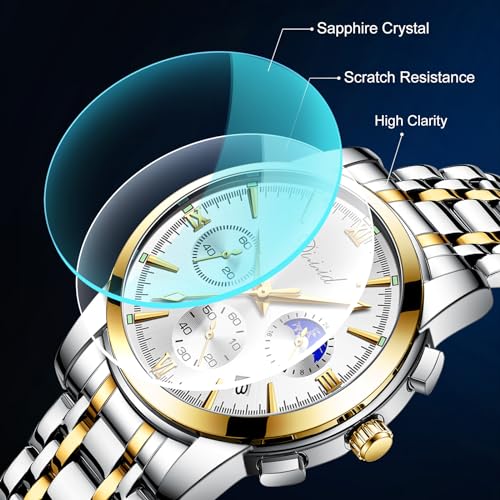 Image of Watches for Man Analog Wrist Watch Stainless Steel Chain Formal Premium Classic Business Branded Original Day Date Functioning Subdials Waterproof Luminous Gifts for Men Special Unique