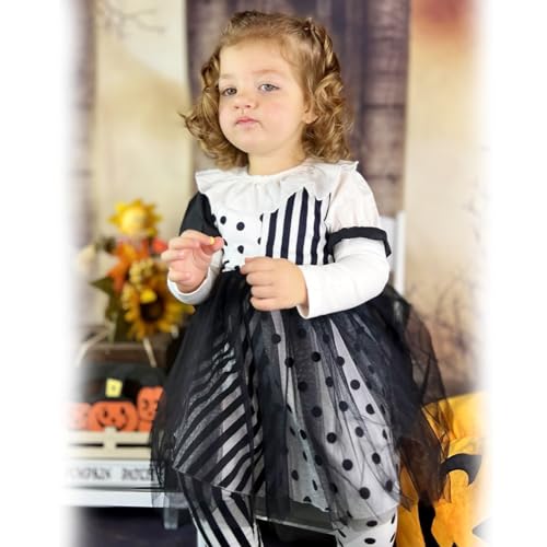 Image of HINTINA 3PCS Baby Girls Halloween Outfits Skull Tops Ghost Leggings Pants with Csarf Hat Clothes set